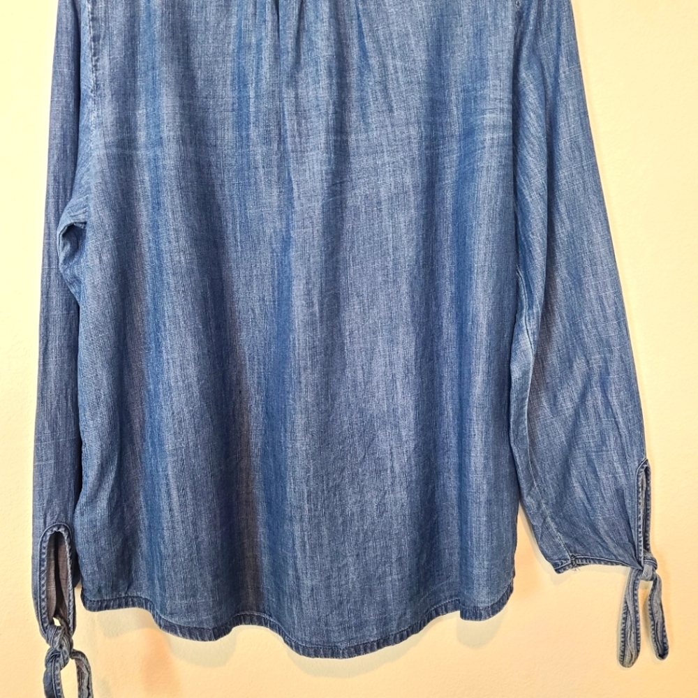 MADEWELL Denim Chambray Tie Poplin Shirt Top - Picture 10 of 11